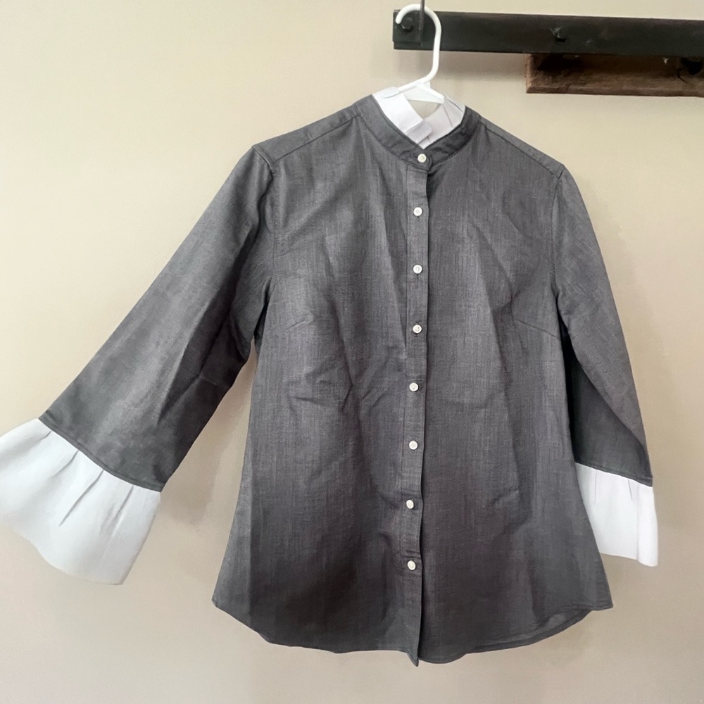 PEARLY VINE Scarlett Ribbon Trim Oxford Shirt, size S